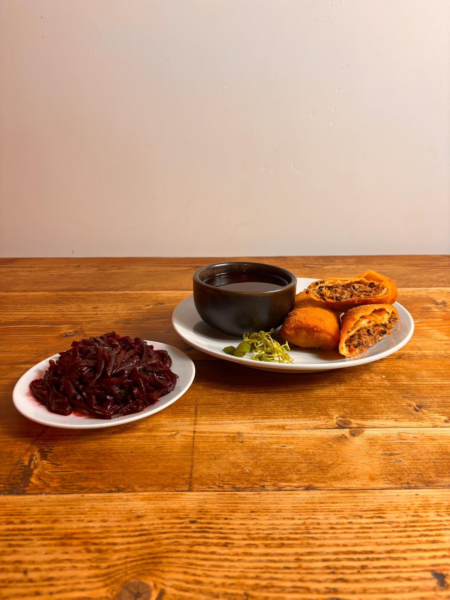 Sauerkraut and Mushroom Krokiety with Barszcz
