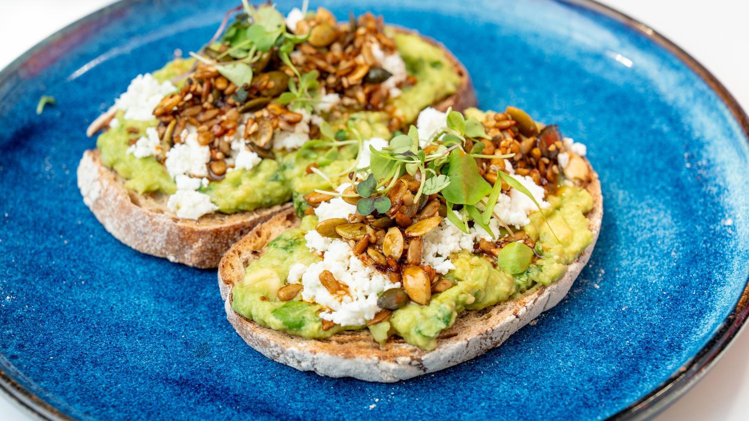 Avocado Smash with feta and peanut rayu
