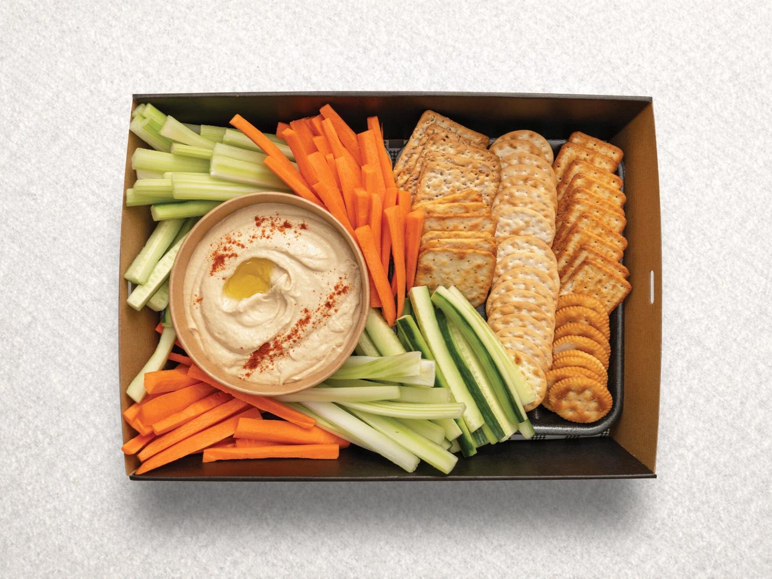 Hummus Dip With Veggie Sticks and Crackers