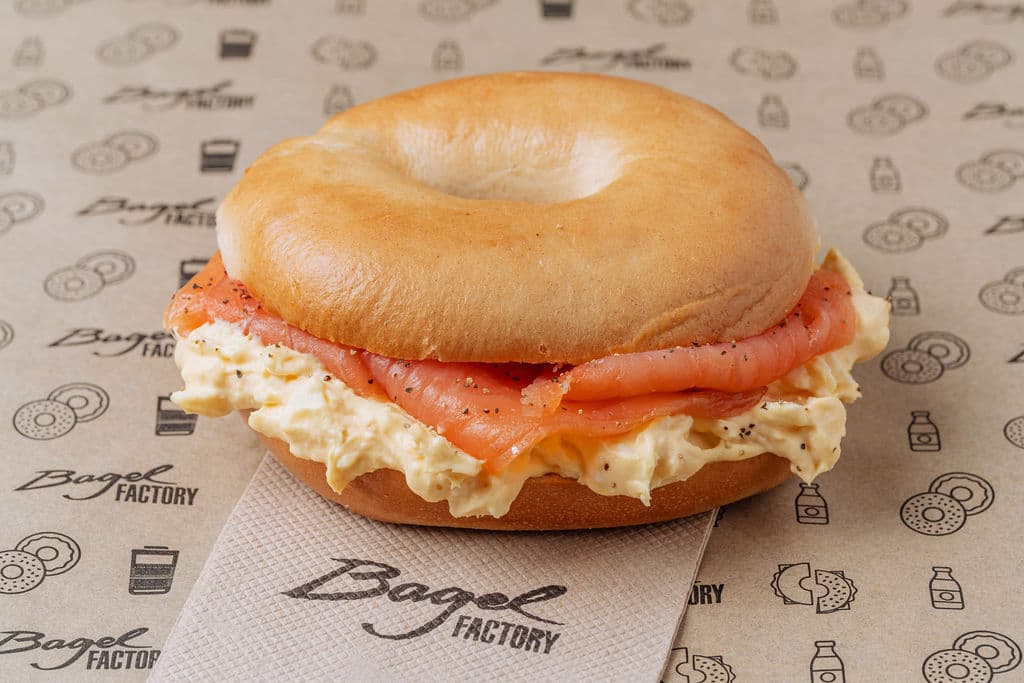 Egg Mayo and Salmon Bagel