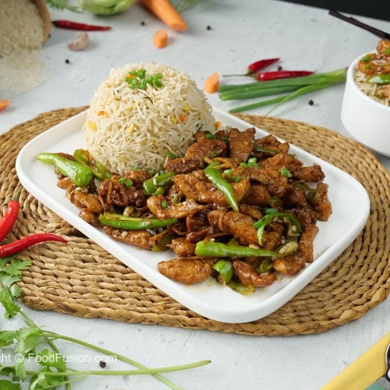 Dry Chili Chicken With Basmati Rice 