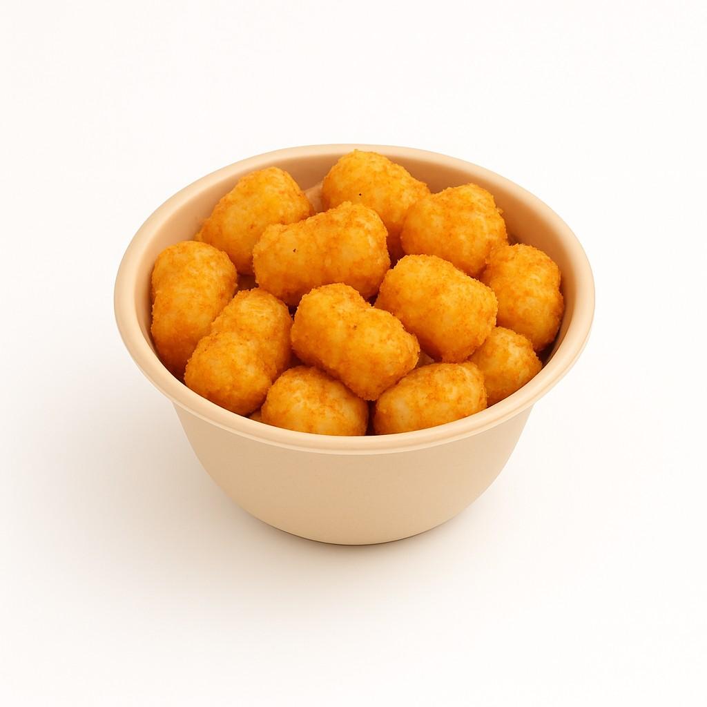 TATER TOTS IN CHICKEN SALT WITH SMOKEY HOT HONEY.