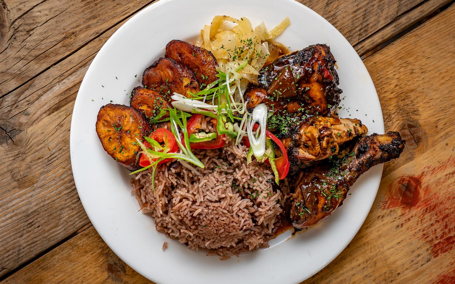 Jerk Chicken with Rice and Peas