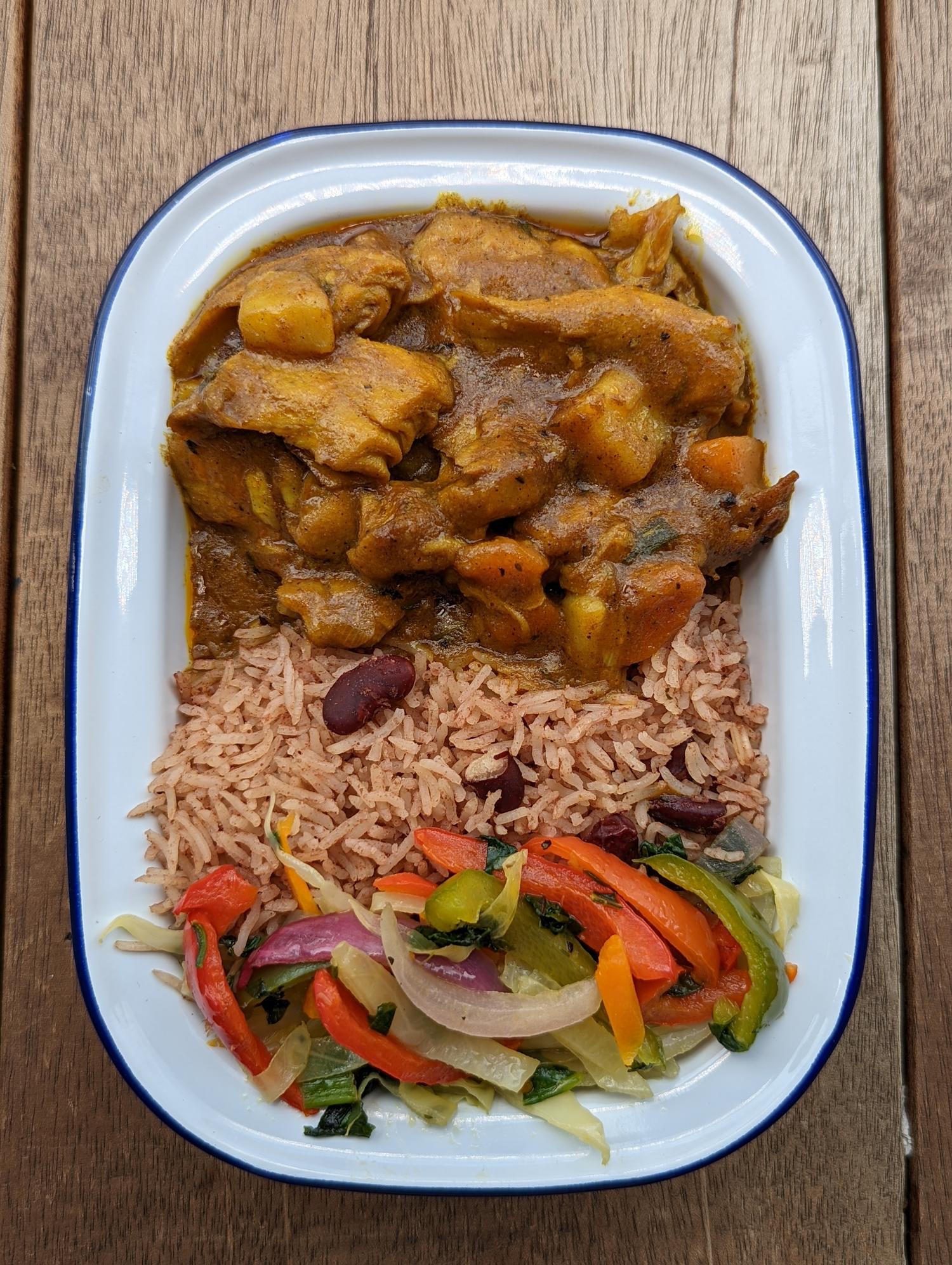 Vegan Curry 'Chicken' with Rice and Peas