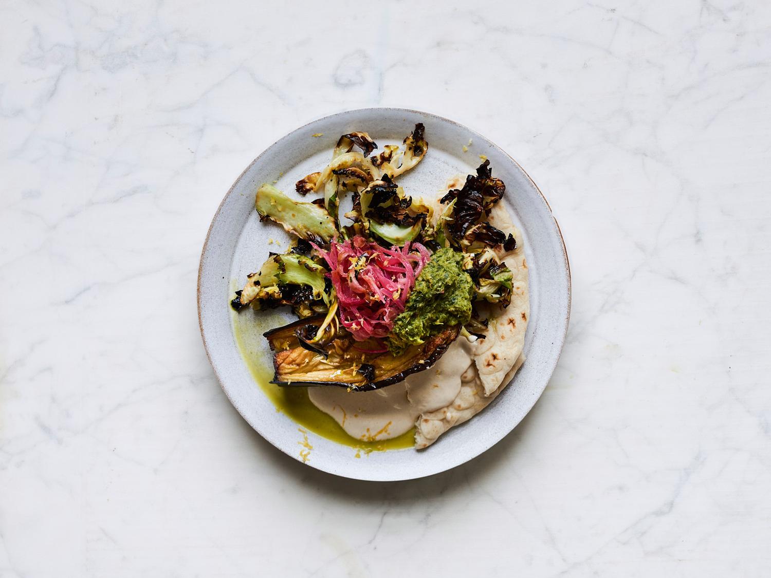 Aubergine Zhoug with Flatbread