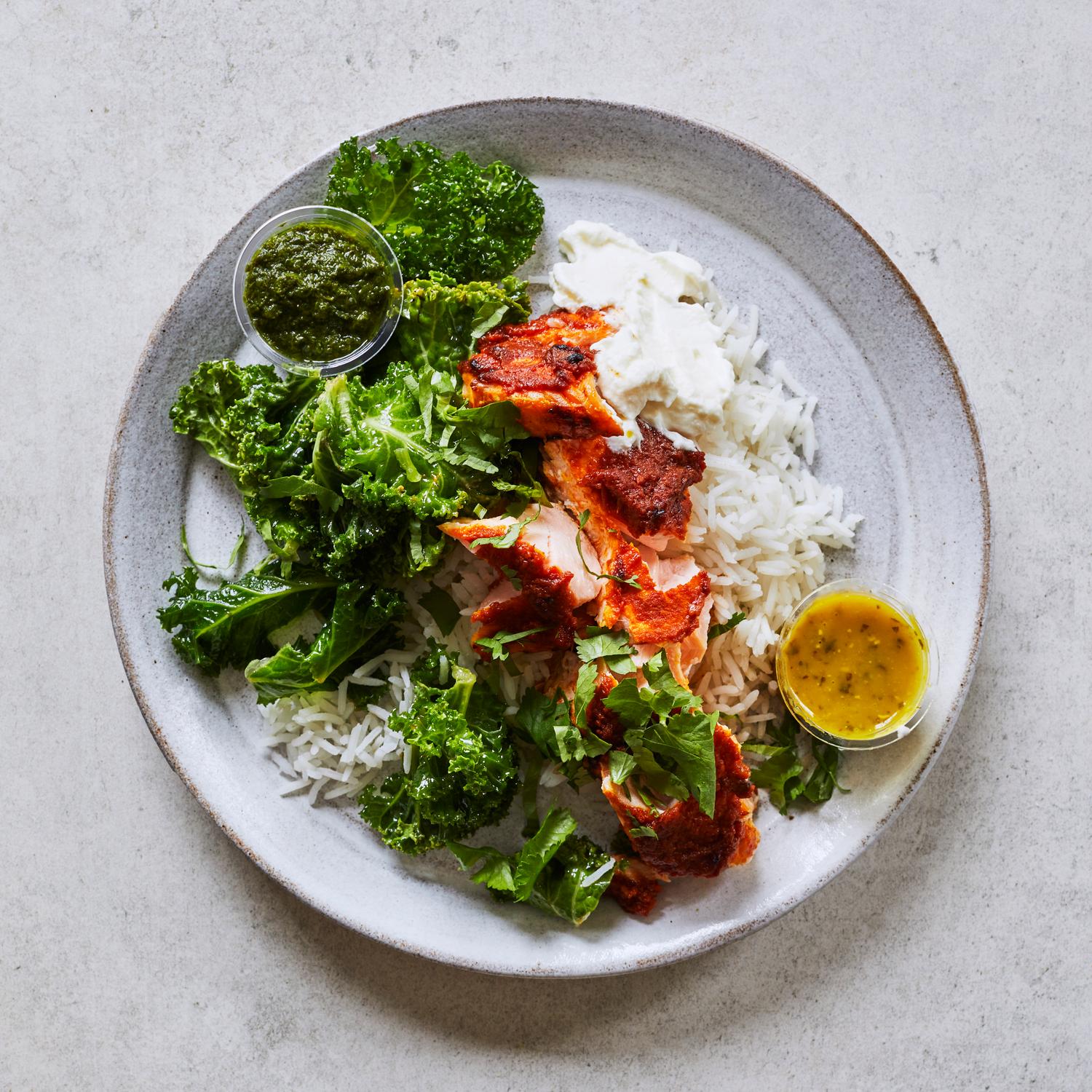 Tandoori Roasted Salmon, bulgar salad