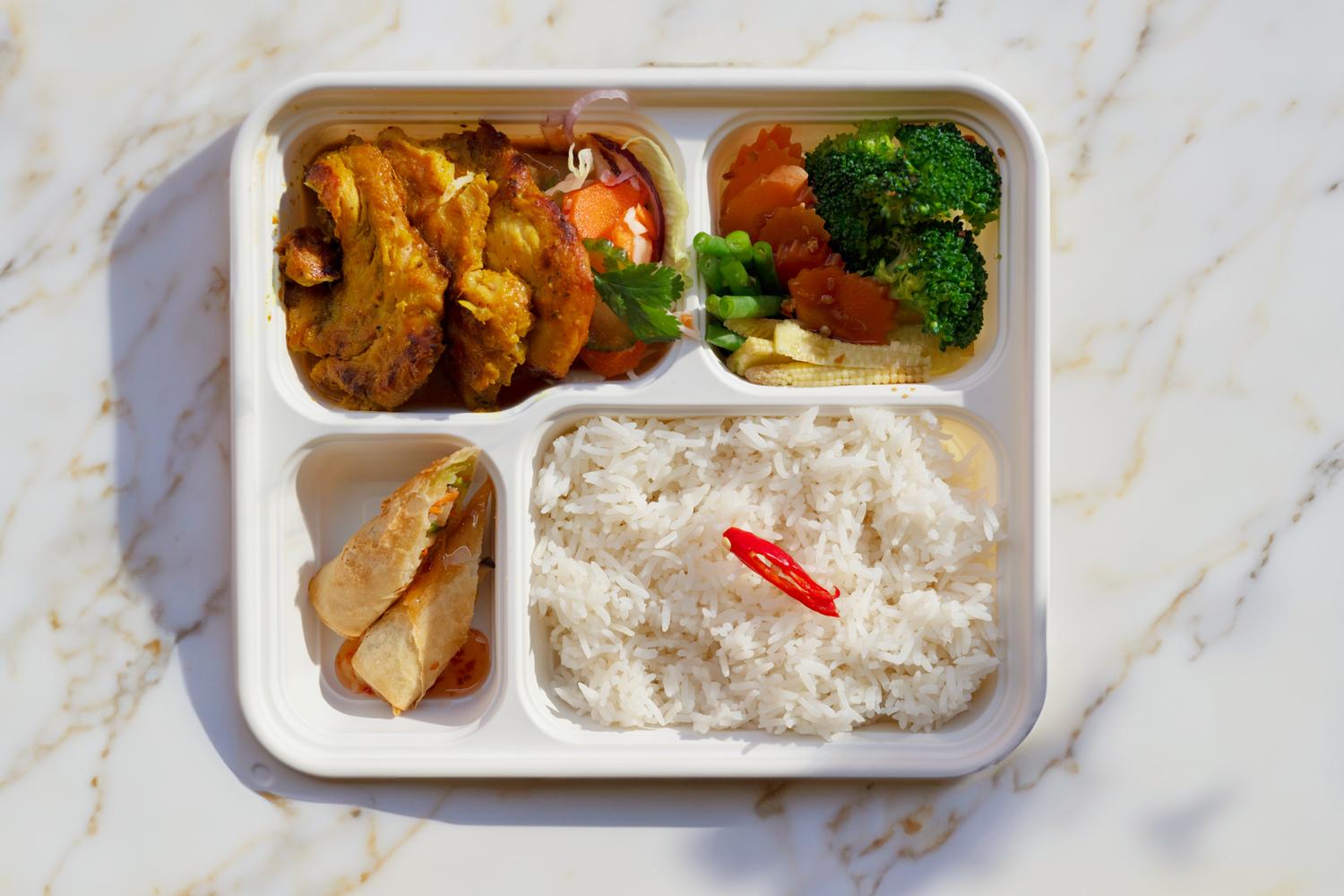 Bento Box -Chicken Satay / Vegetarian Spring Rolls
