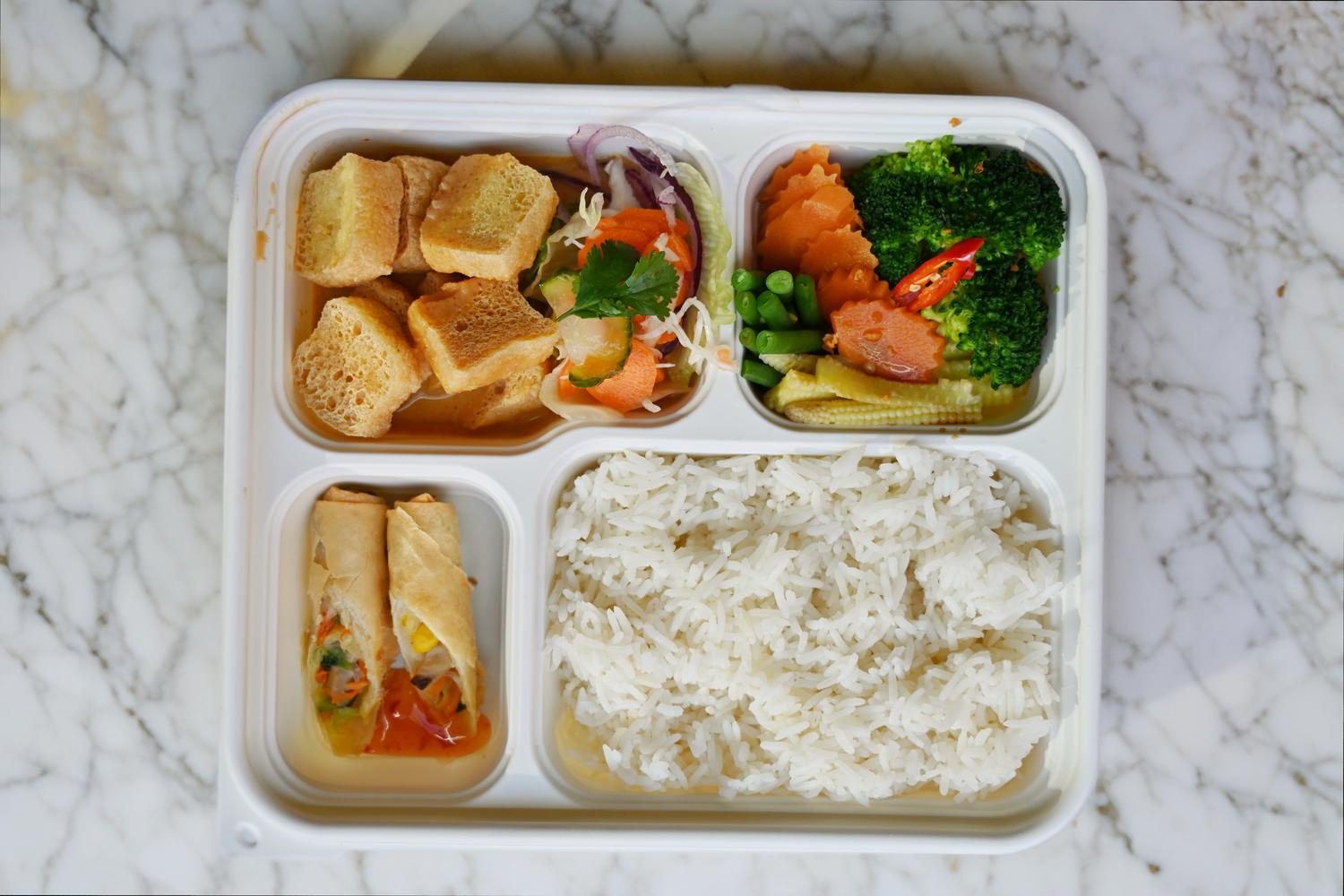 Bento Box-Tofu/Peanut Sauce/Vegetarian Spring Roll
