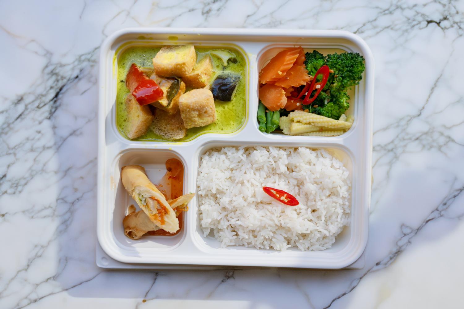Bento Box -Green Curry Tofu/Vegetarian Spring Roll