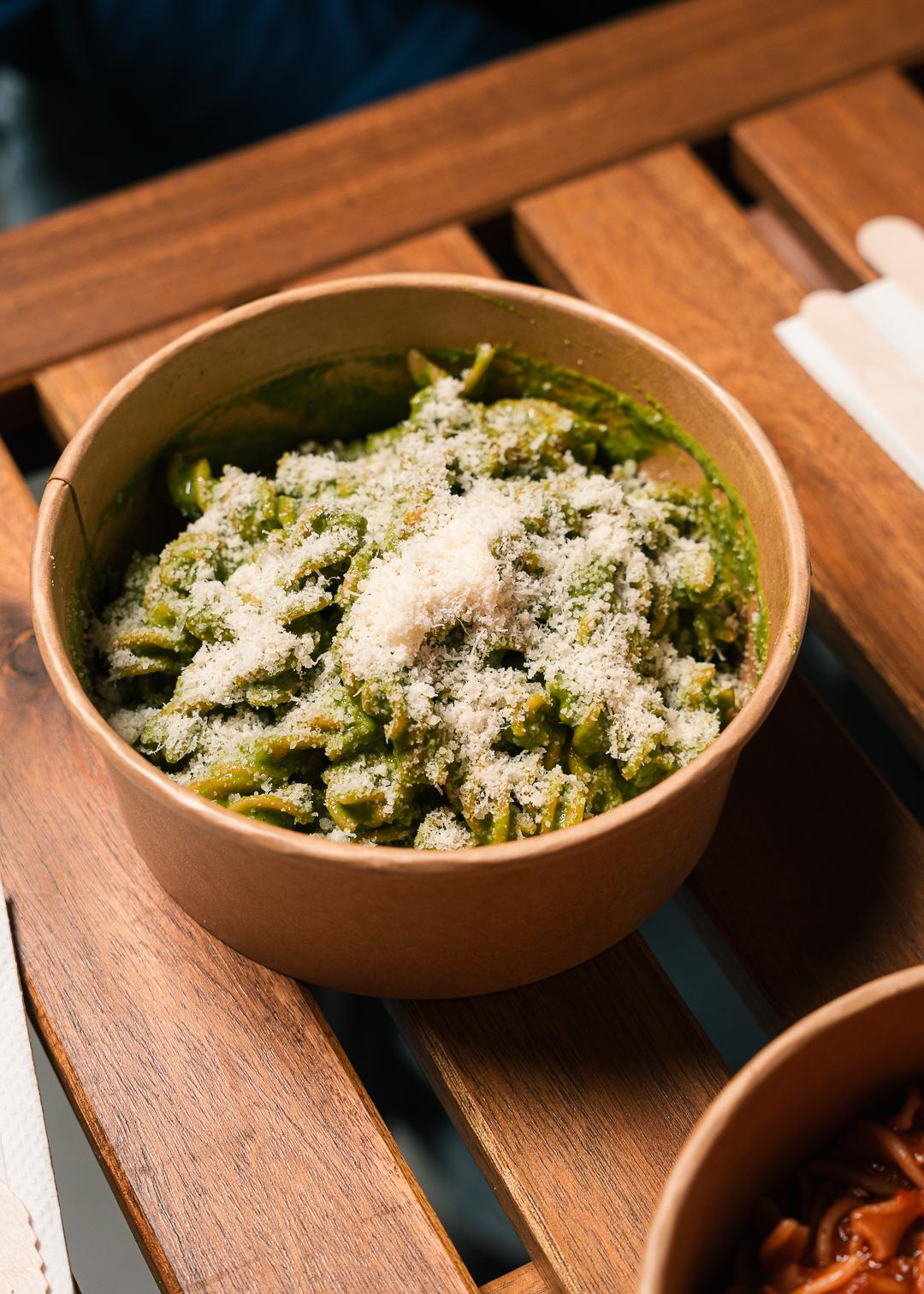 Fusilli, Basil Pesto and Parmesan cheese