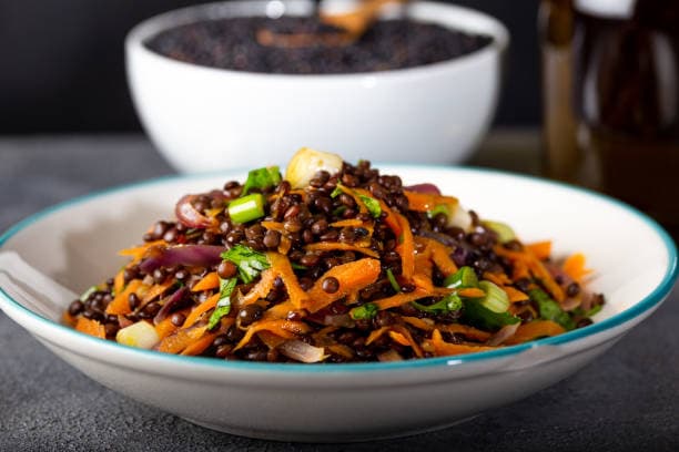  Puy lentils, carrots & blushed tomatoes salad 