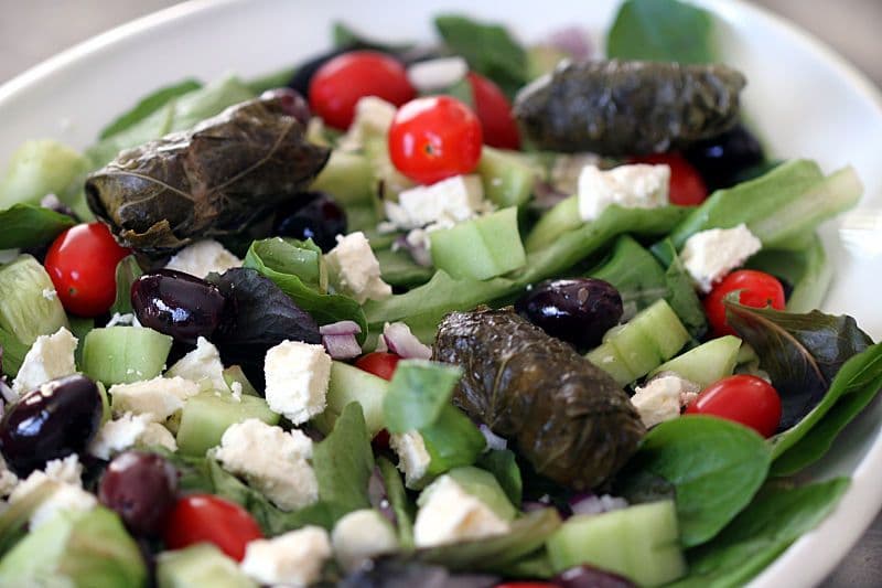 Vine stuffed leaves, vegetable salad