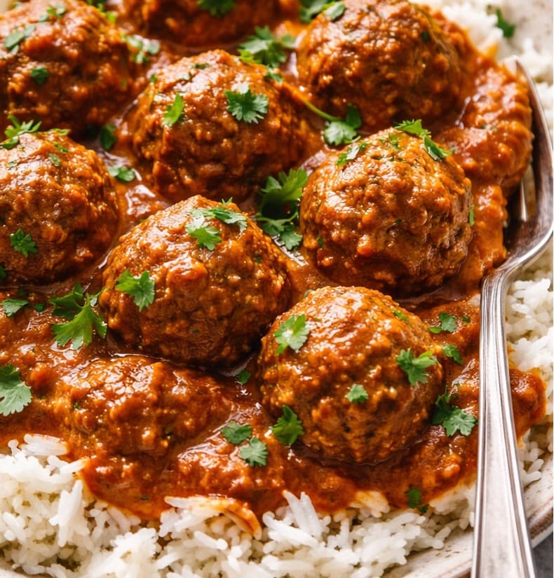 Beef Kofta Curry with Saffron rice