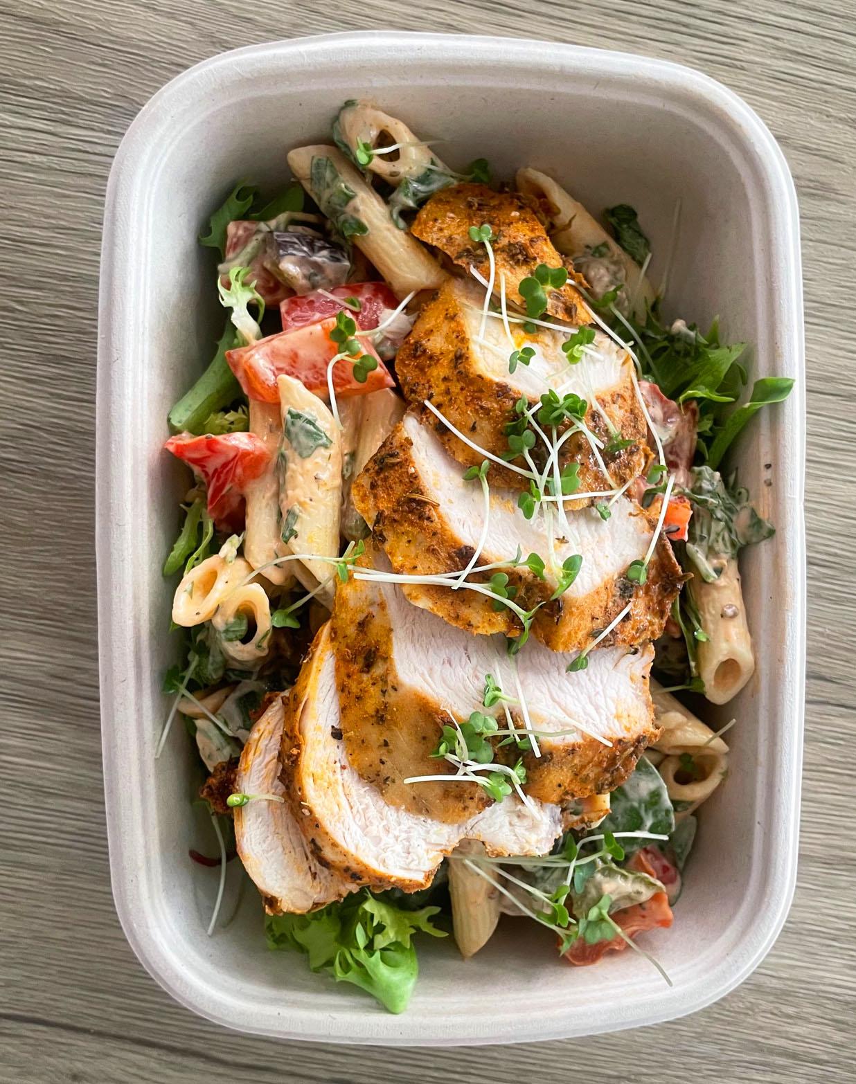 Pasta & roast vegetable salad, choice of protein