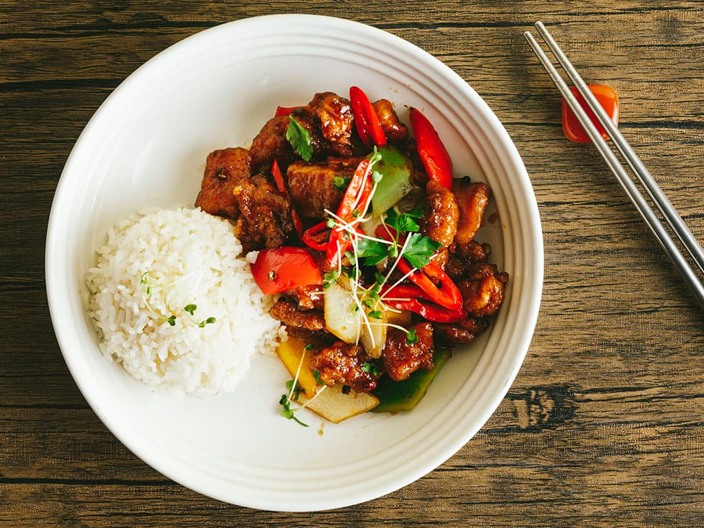 Kung po with steamed rice