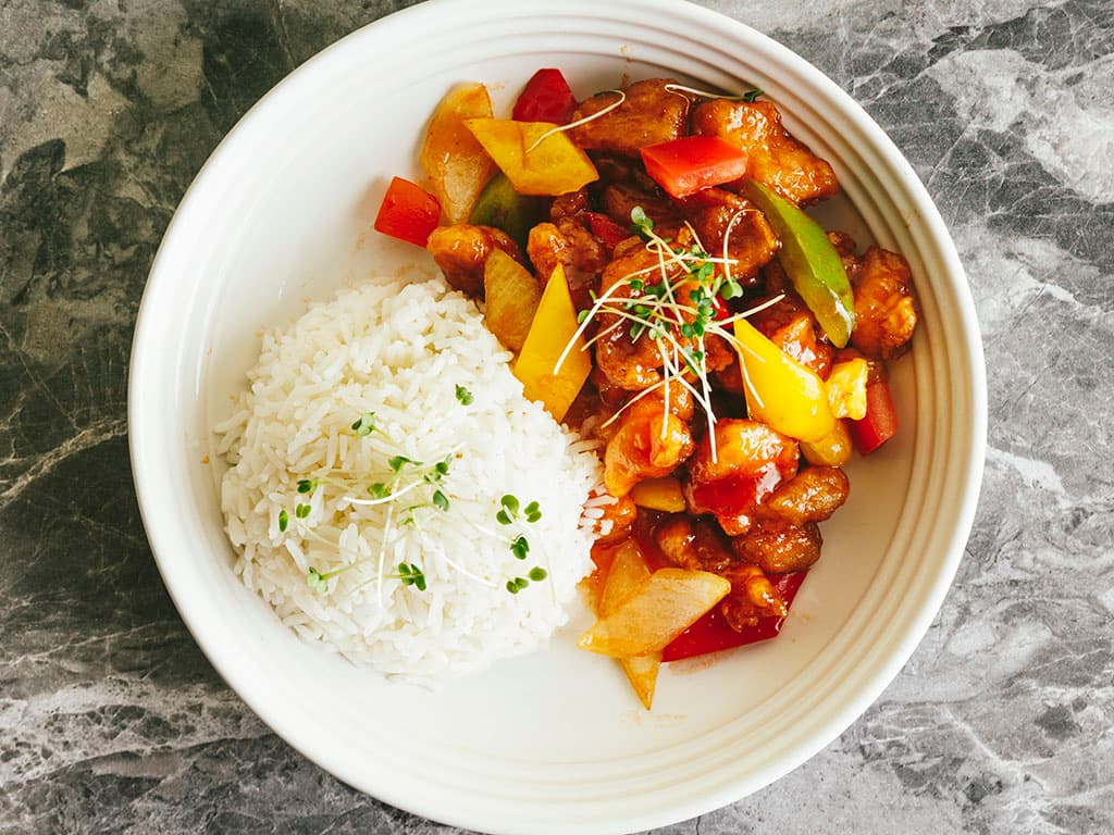 Sweet & sour with steamed rice
