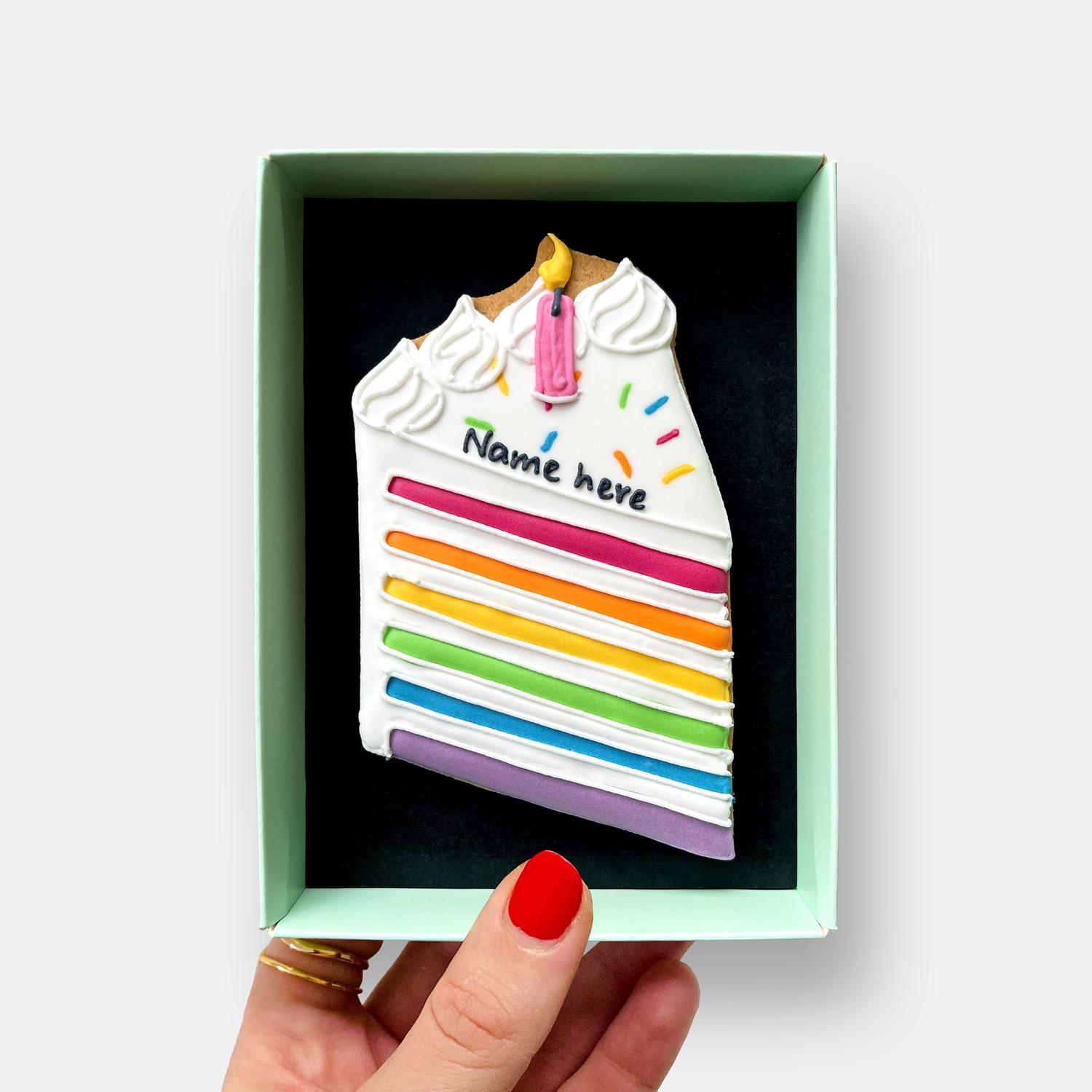 Personalised Rainbow Birthday Cake Slice Cookie