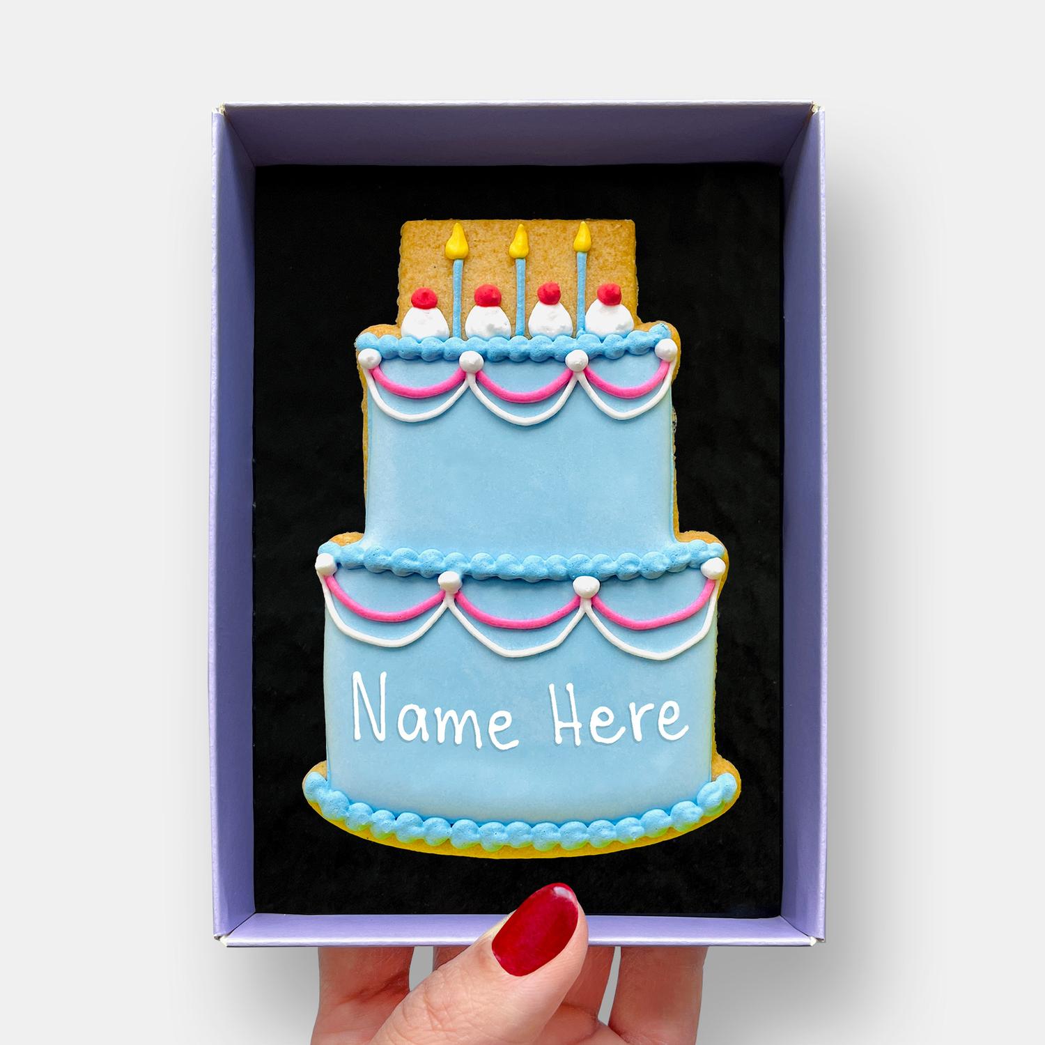Personalised Blue Birthday Cake Cookie