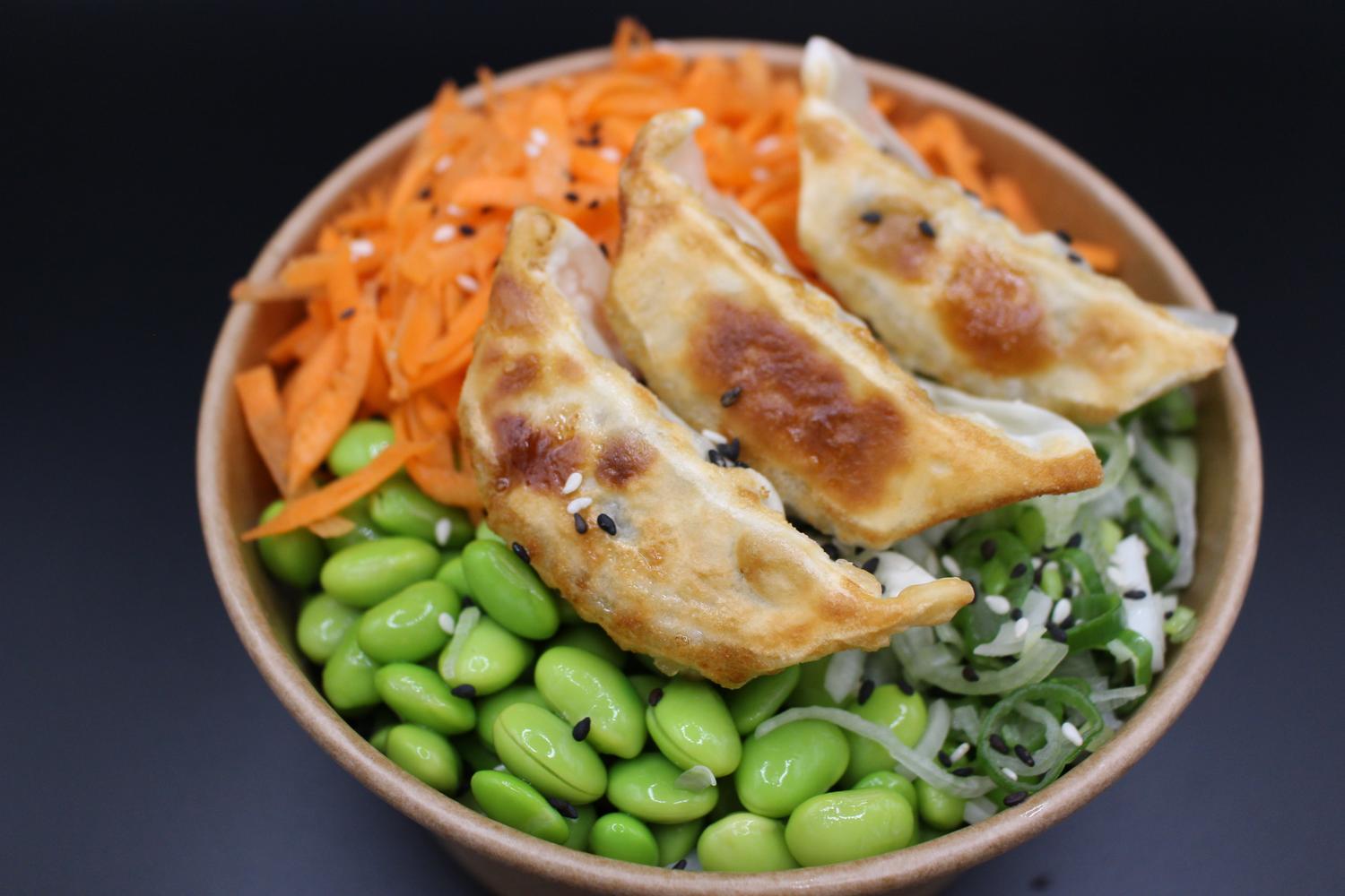 Vegetarian Gyoza Half Rice Half Salad Bowl 