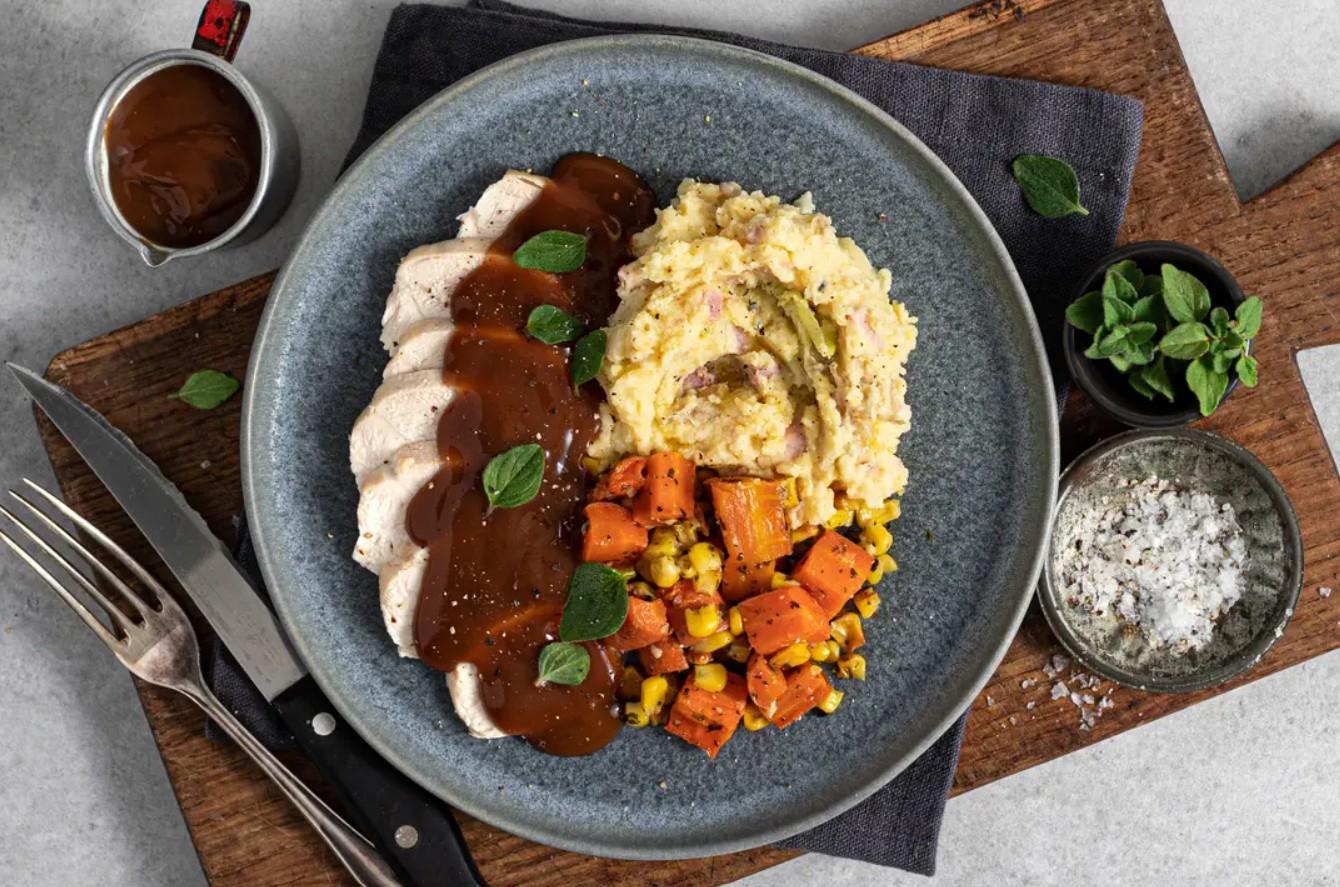 Roast Chicken & Veg with Bacon Loaded Mash & Gravy
