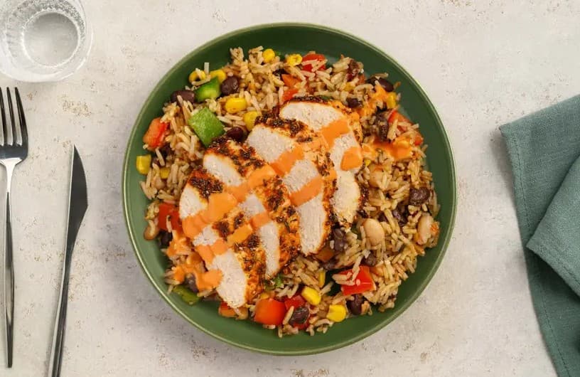Chicken Mexican Rice Salad Beans & Chipotle Sauce