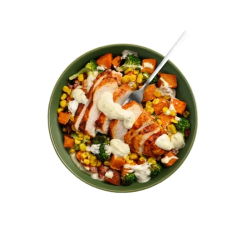 Smokey Chicken & Bacon, Sweet Potato & Corn Salad