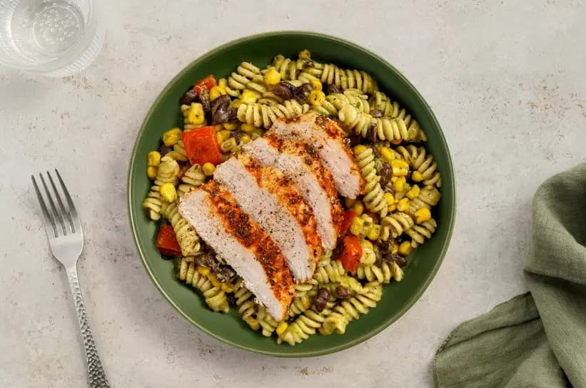 Zesty Chicken Pasta Salad with Guac & Corn