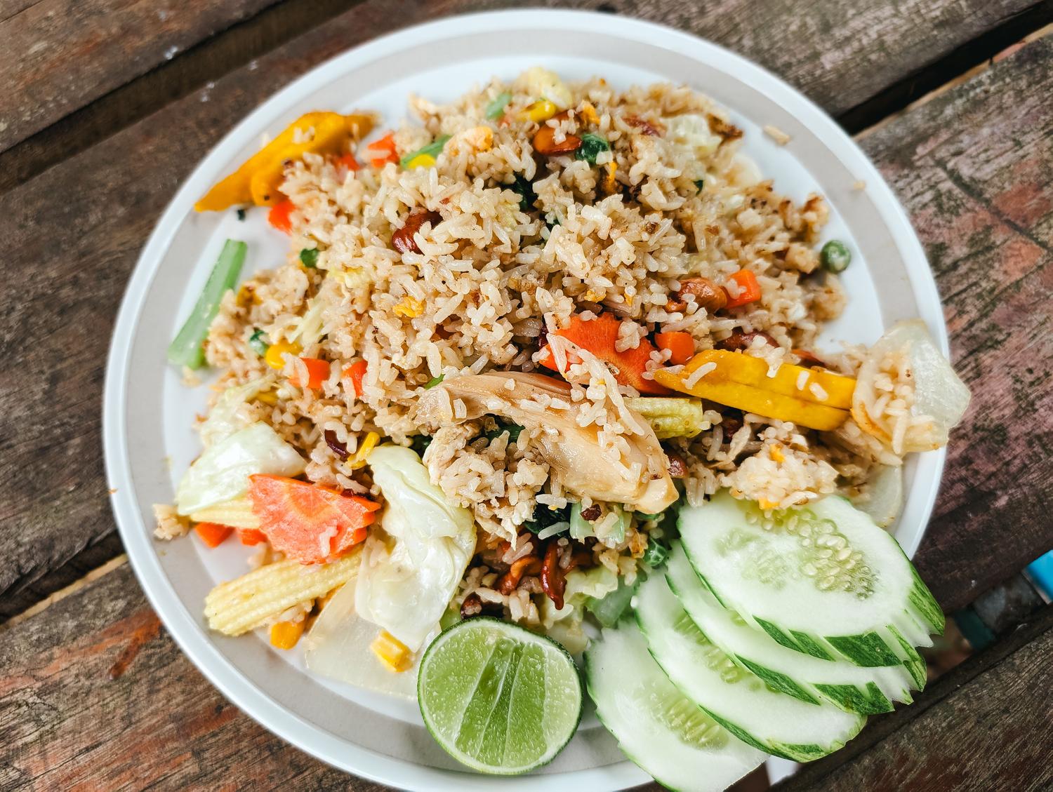 Fried rice with vegan chicken & coconut curry- Veg