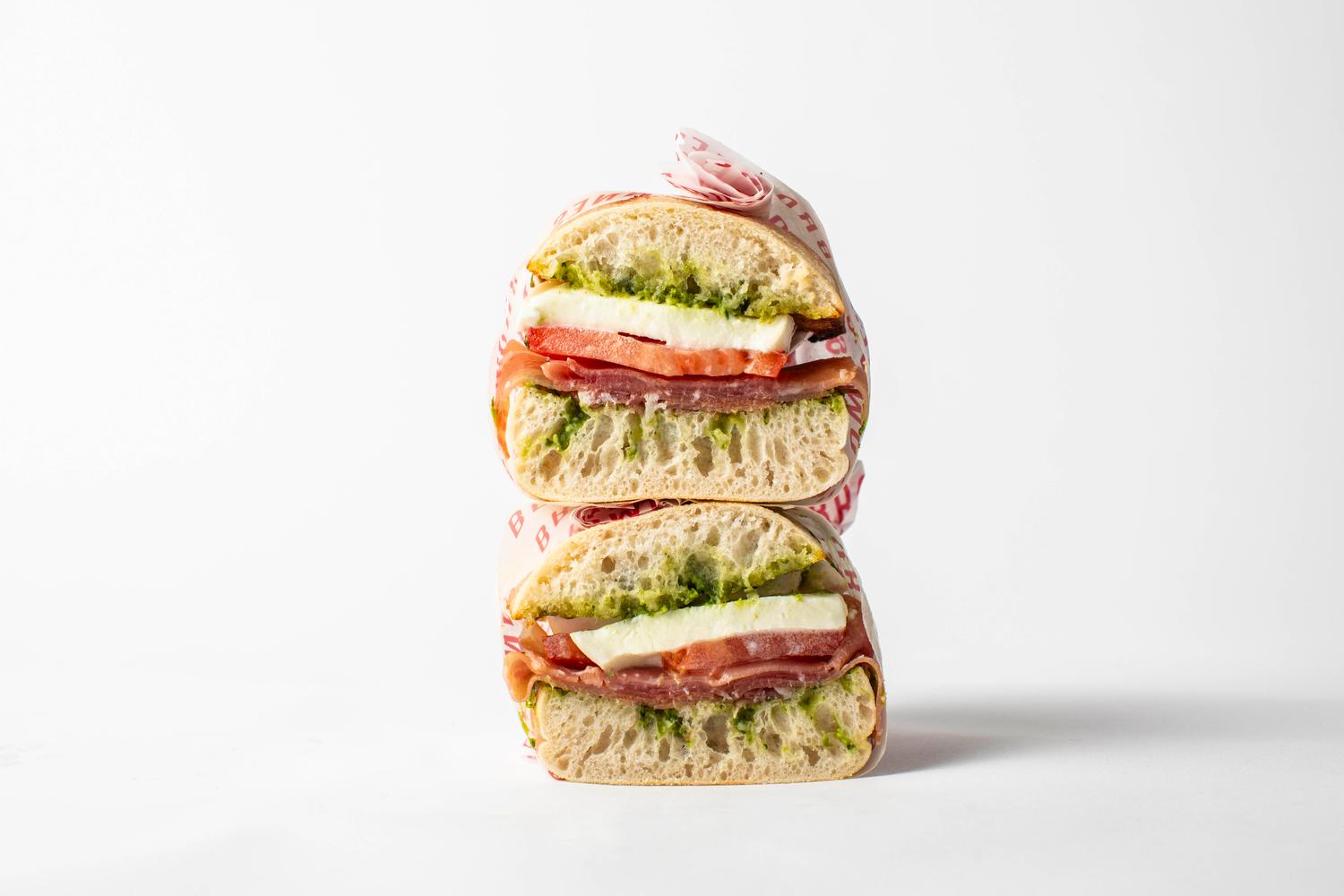 Fresh Mozzarella, Beef Tomato, Pesto Ciabatta