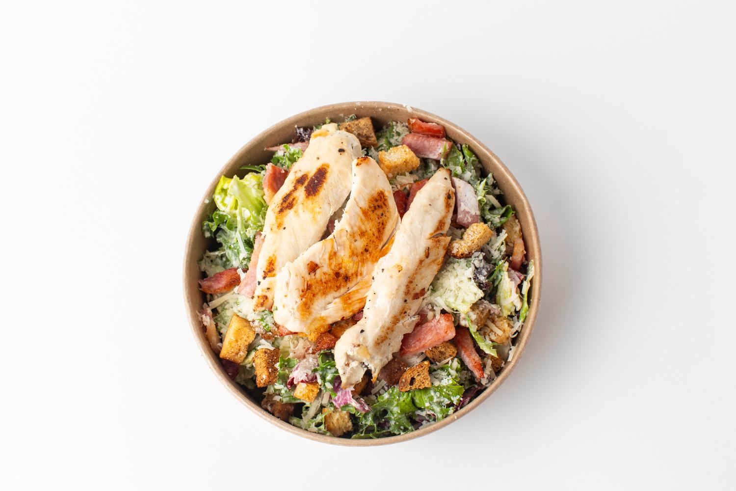 Caesar Salad with Chicken, Guanciale & Croutons