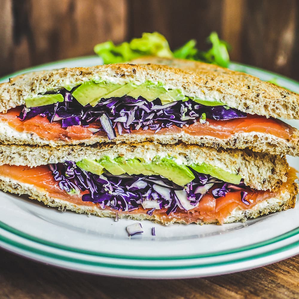 Smoked Salmon , Avocado and Cream Cheese Sandwich 