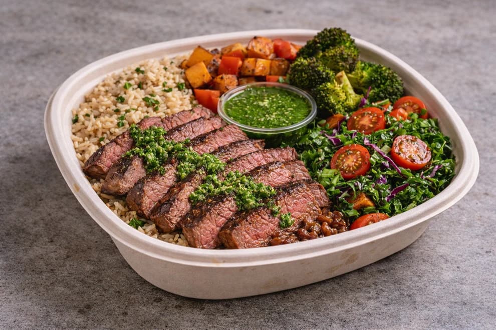 Grilled Steak Bowl with Chimichurri Sauce 