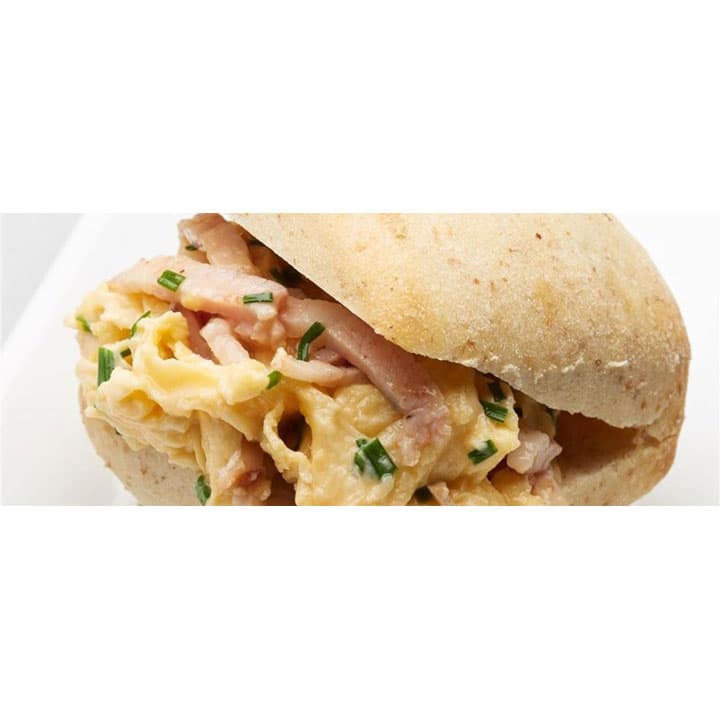Mini Ciabatta Roll w Scrambled Eggs, Bacon Chives