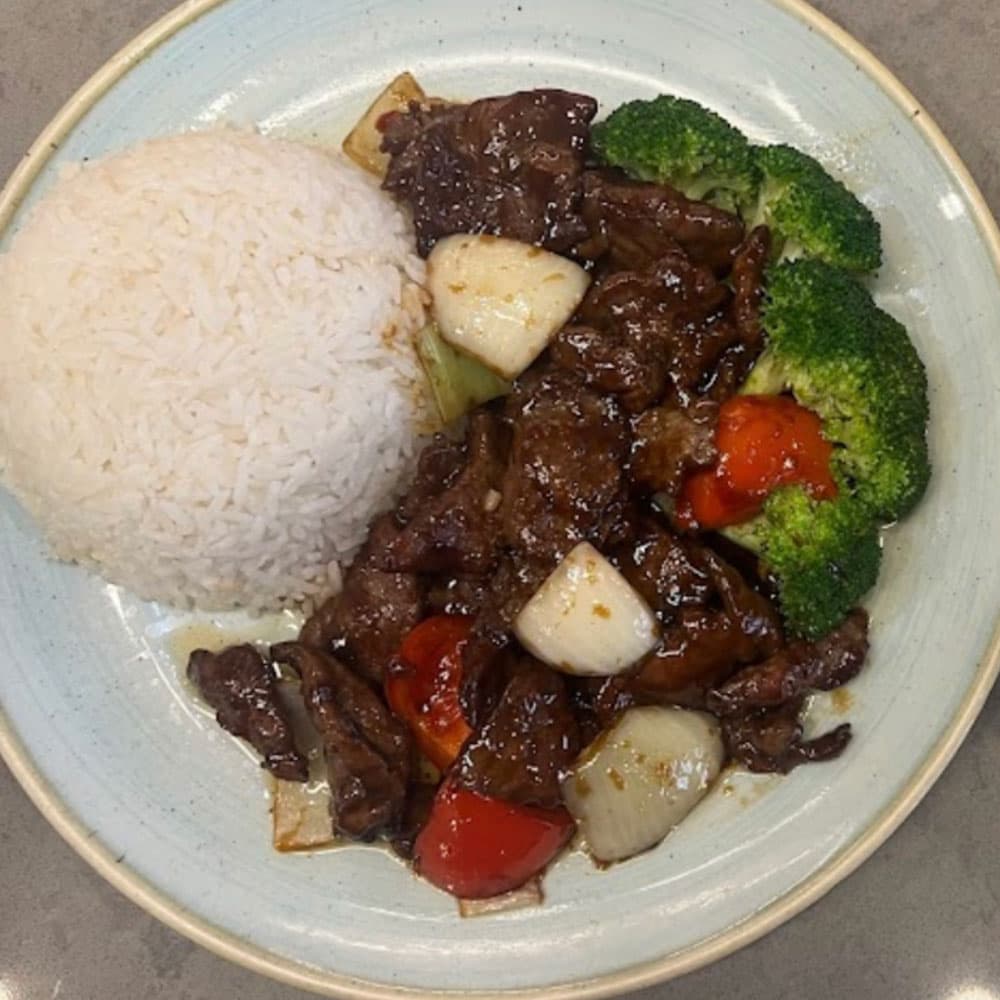 Spicy Mongolian Beef With Rice Platter