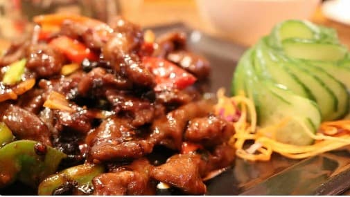 Beef in Black Bean Oyster Sauce w/ Rice -Platter