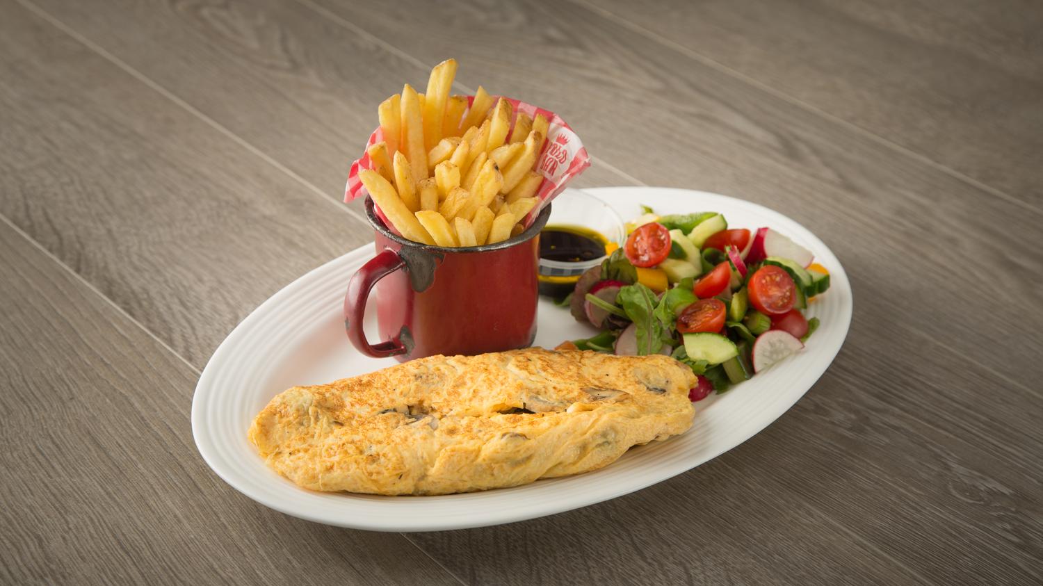 Omelette - Mushroom served with Chips and Salad v
