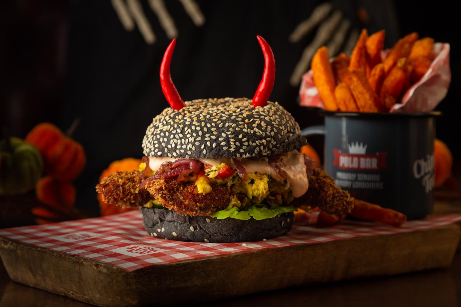 Halloween Blackened Cajun Chicken Burger