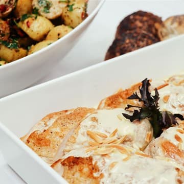 Brie & Almond Chicken with Mustard Cream Sauce