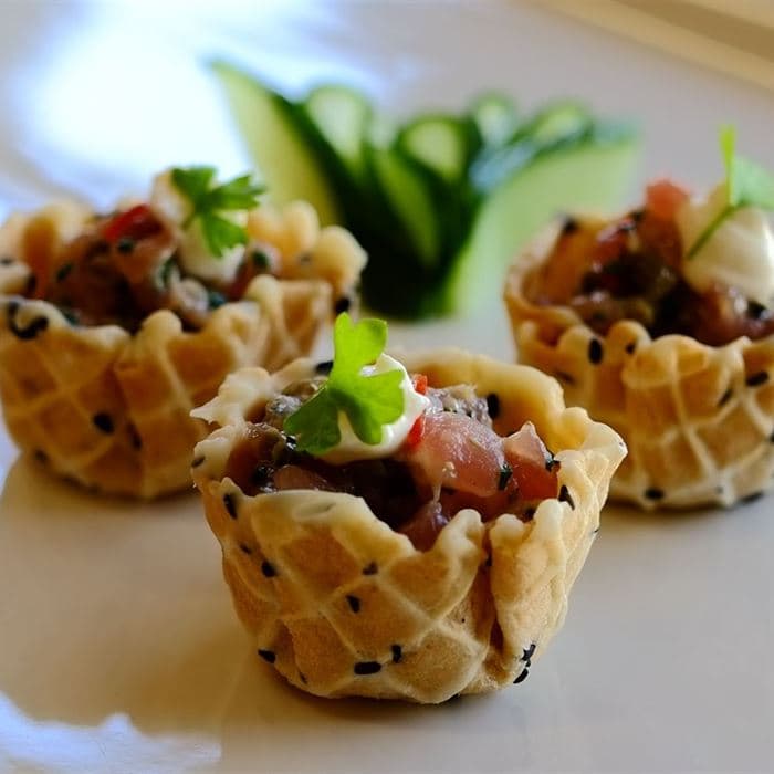 Lemon Cured Tuna in a Sesame Wafer Basket