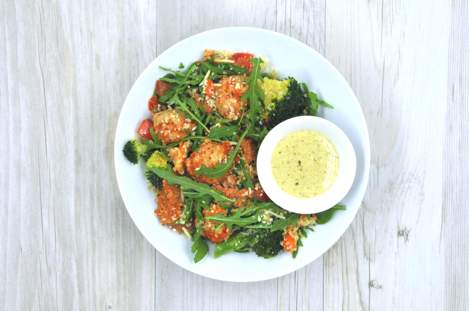 Warm Chicken Meatball Salad Single Bowl