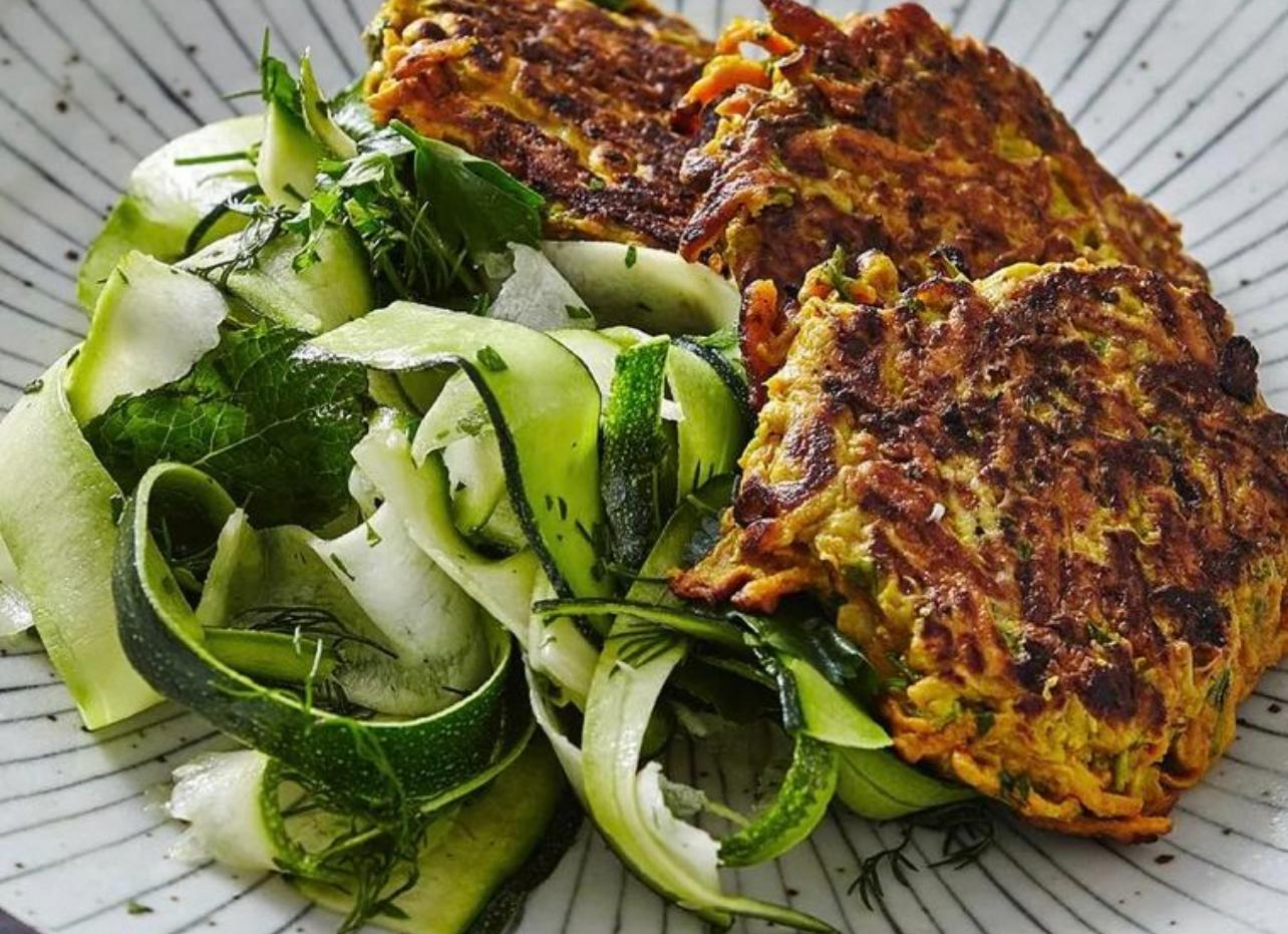 Pan-Fried Carrot & Sweet Potato Fritters Platter