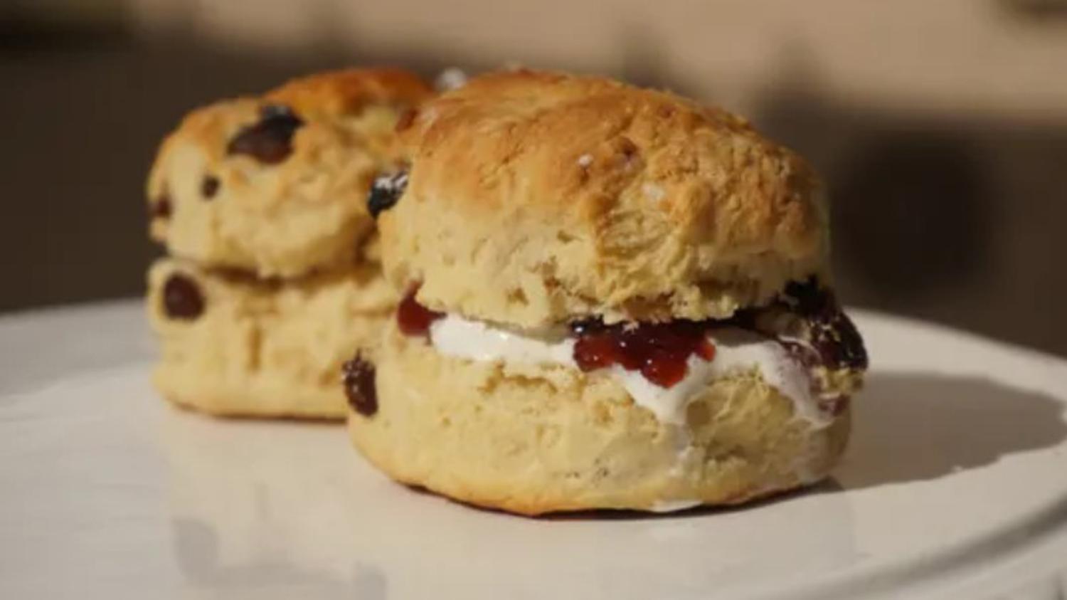 Scone with Whipped Cream and Strawberry Jam