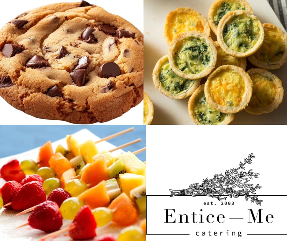House Baked Cookie, Petit Quiche, Fruit Skewer Box