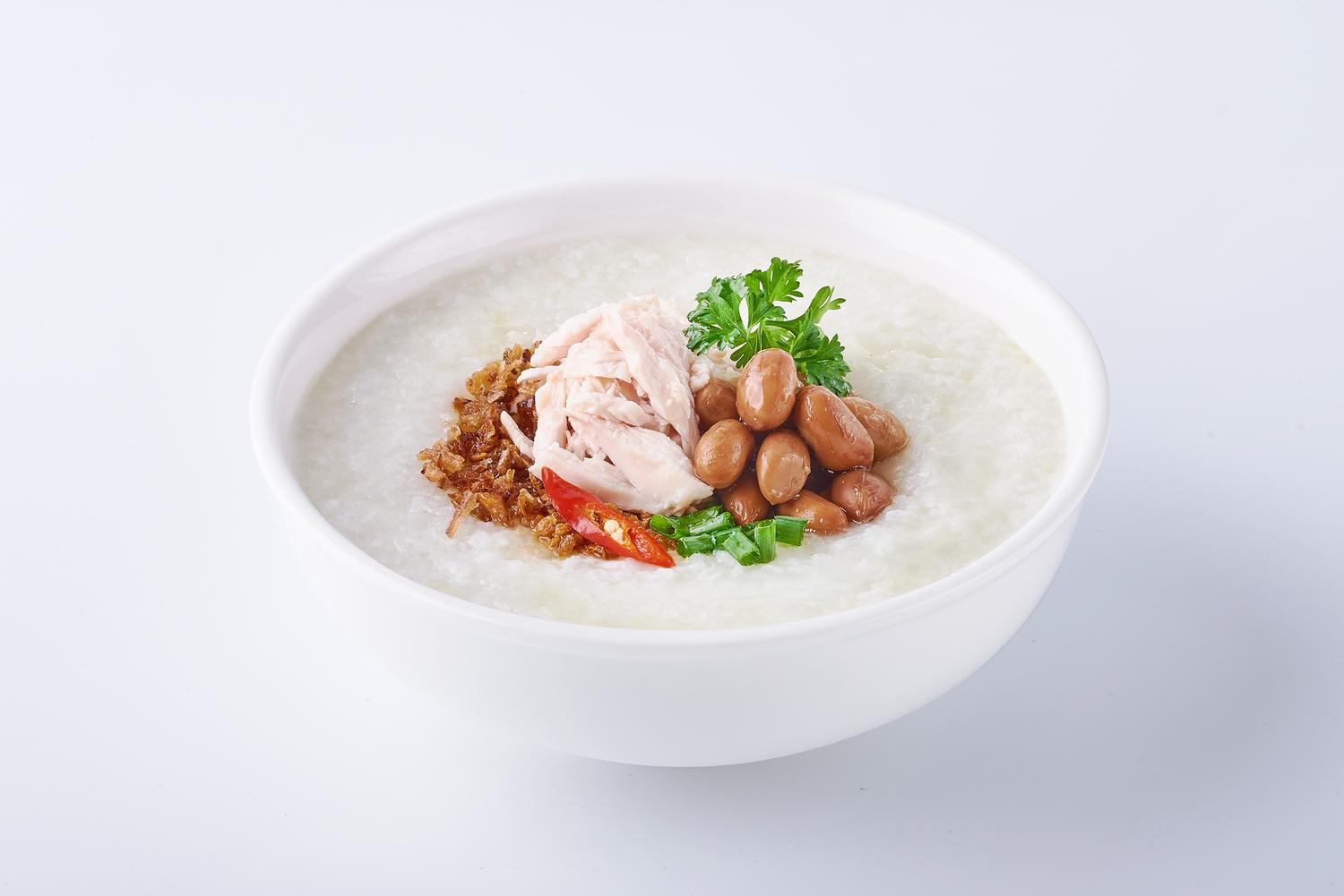 Shredded Chicken Congee with Soft Peanuts
