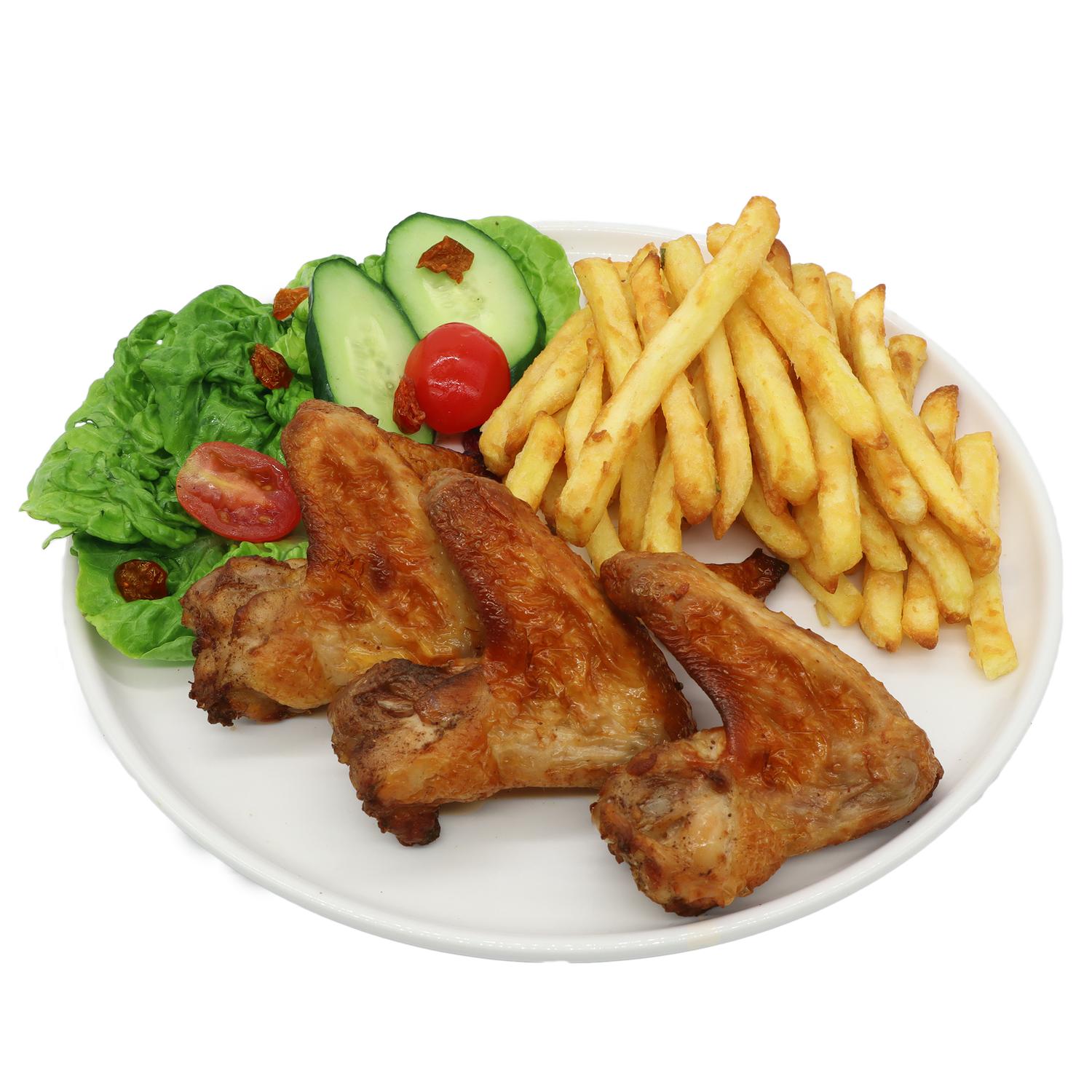 BBQ Chicken Wings (3pc) with French Fries & Salad