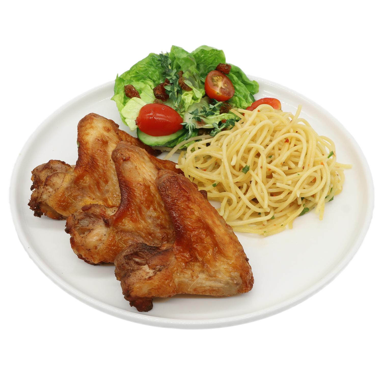 BBQ Chicken Wings (3pc) with Pasta & Salad