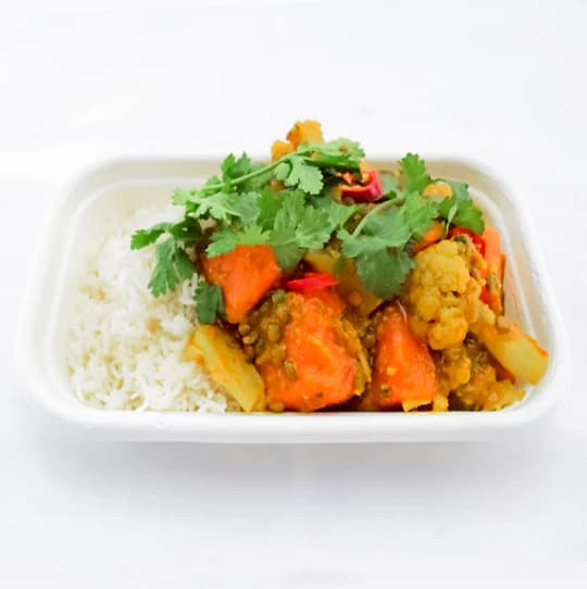 Cauliflower Chickpea Curry Rice Platter