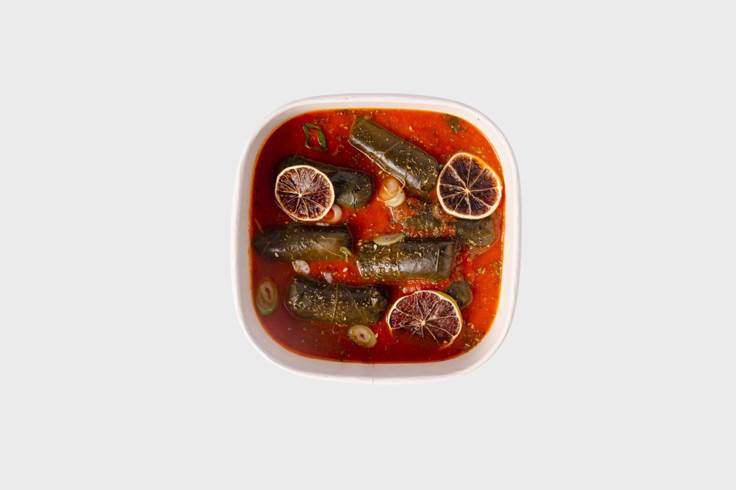 Dolmades with Harissa Tomato Sugo