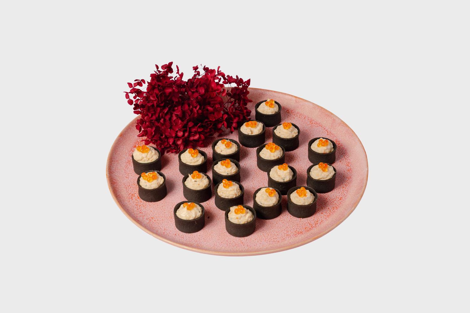 Smoked Cod Charcoal Tart with Beetroot Mousse