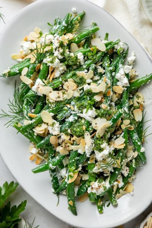 Charred Seasonal Greens with Almonds & Feta